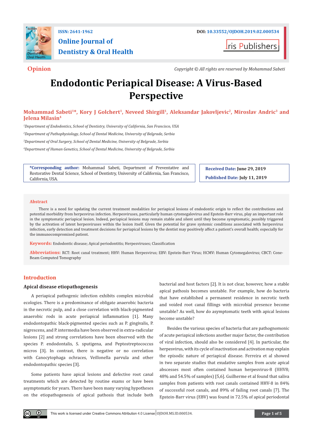 Endodontic Periapical Disease: a Virus-Based Perspective