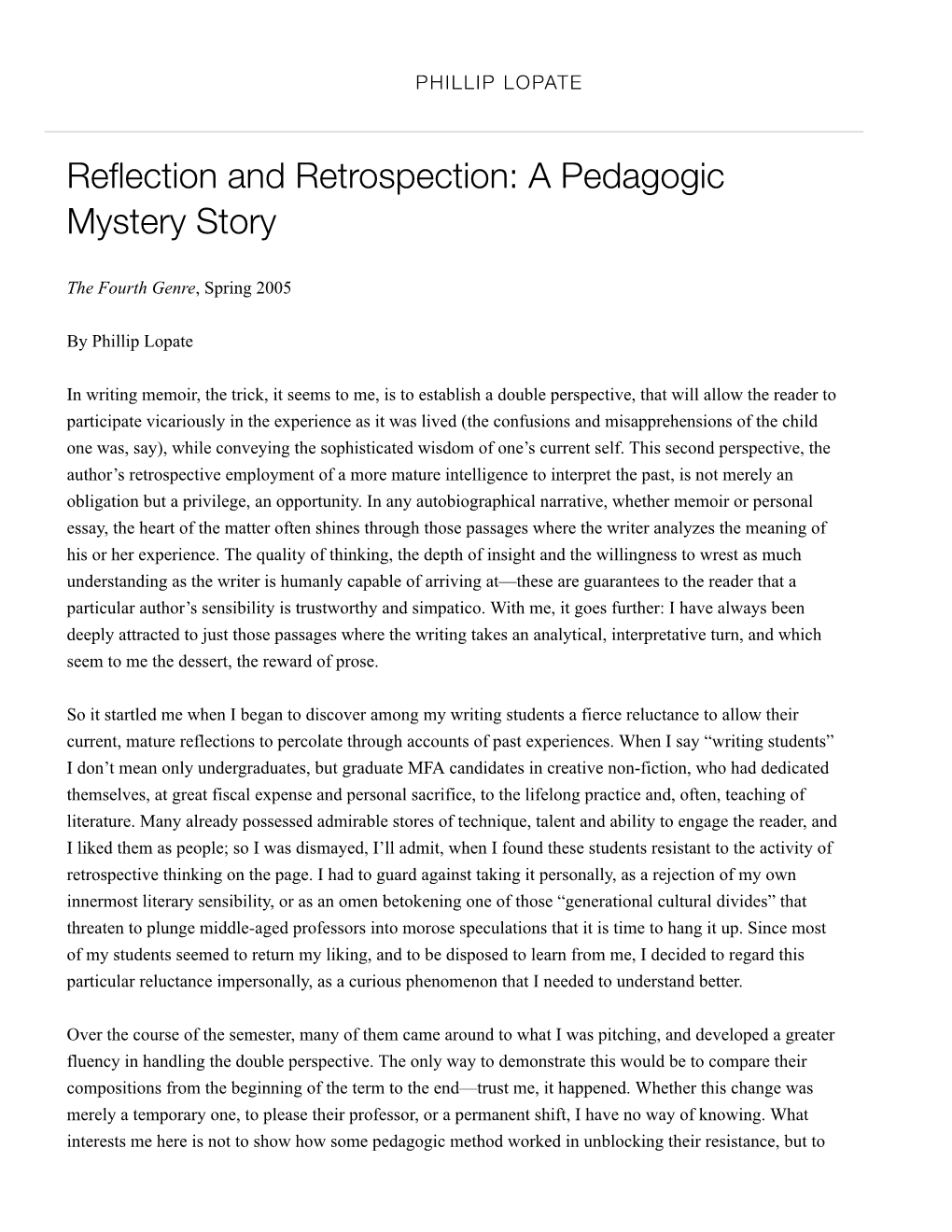 Reflection and Retrospection: a Pedagogic Mystery Story