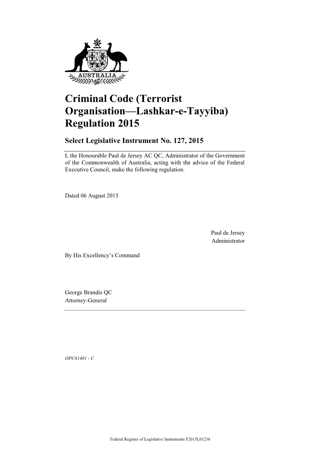 Terrorist Organisation—Lashkar-E-Tayyiba) Regulation 2015