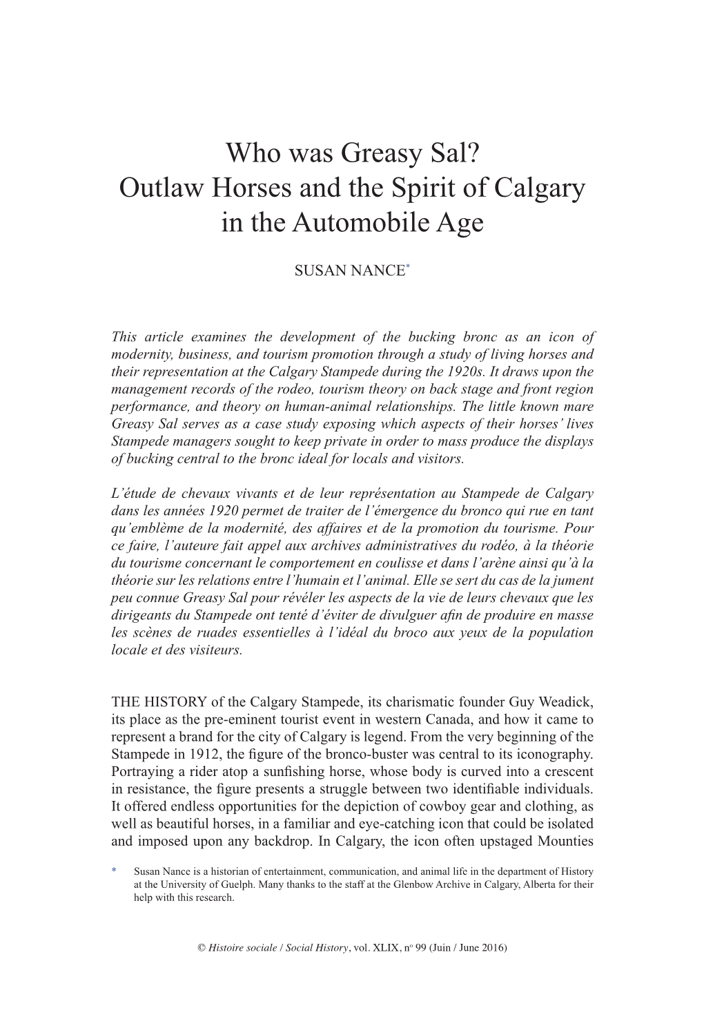 Outlaw Horses and the Spirit of Calgary in the Automobile Age