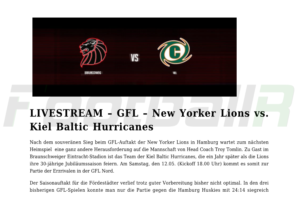 New Yorker Lions Vs. Kiel Baltic Hurricanes,New Yorker