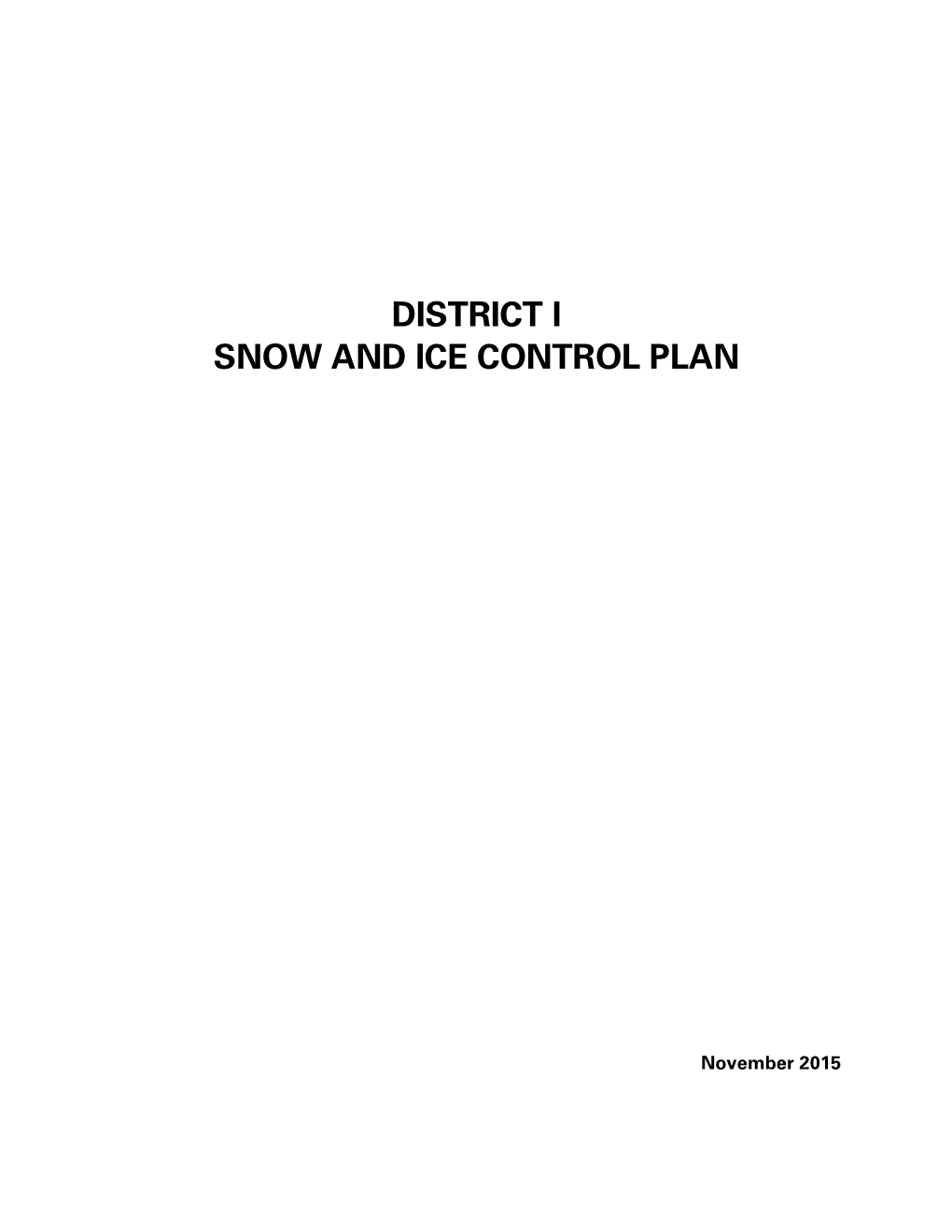 District I Snow Plan