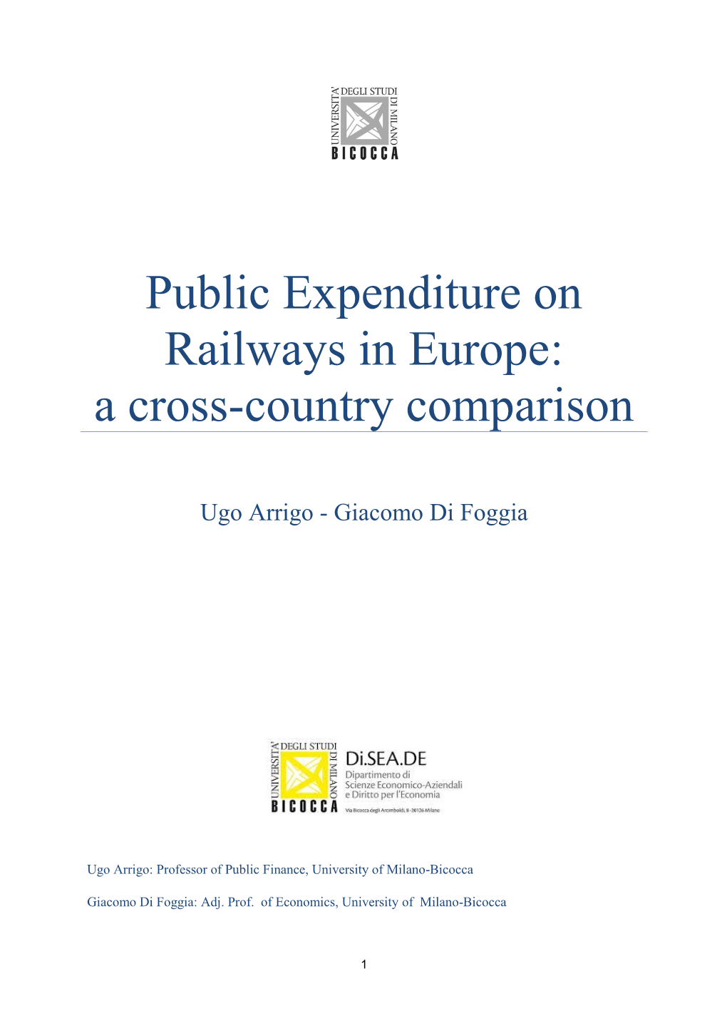 Public Expenditure on Railways in Europe: a Cross-Country Comparison