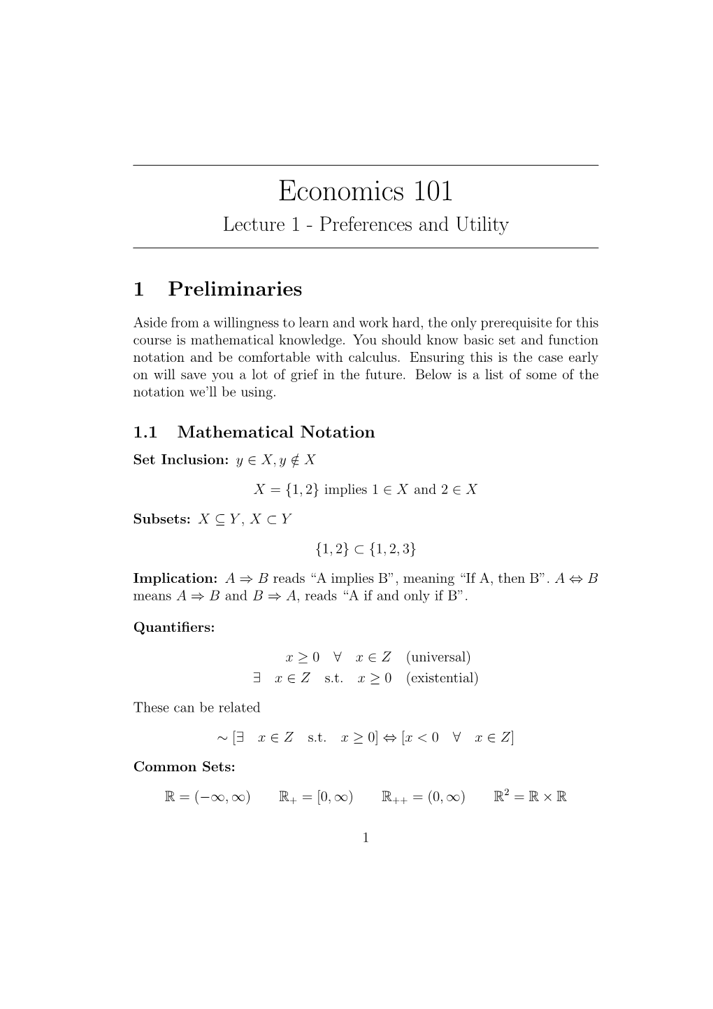 Lecture 1 - Preferences and Utility