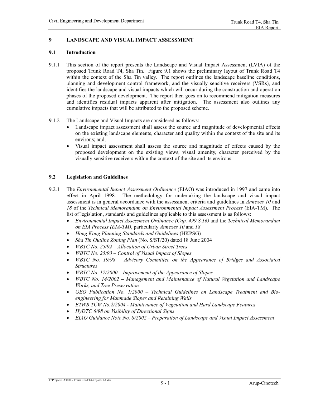 9 LANDSCAPE and VISUAL IMPACT ASSESSMENT 9.1 Introduction 9.1