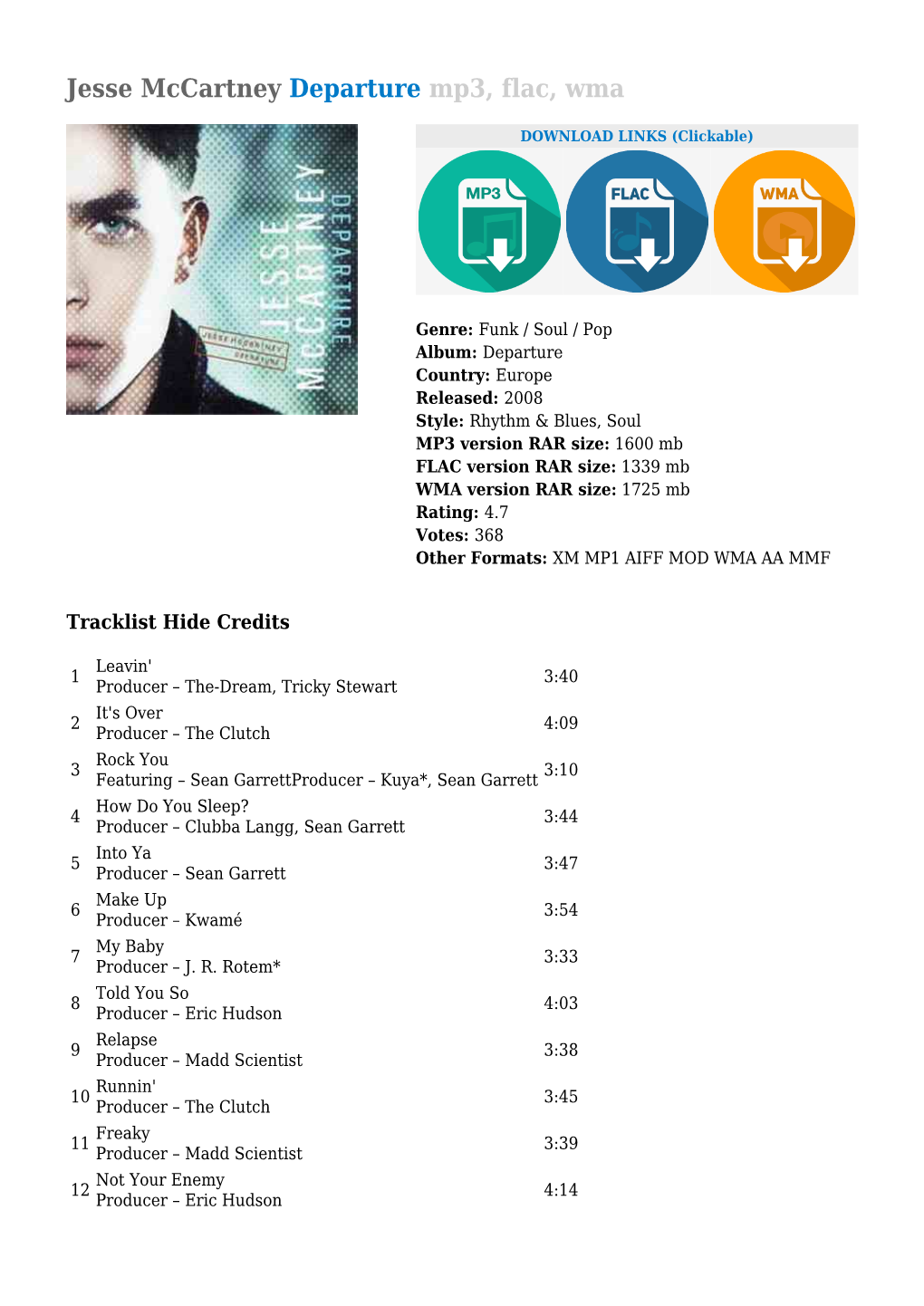 Jesse Mccartney Departure Mp3, Flac, Wma