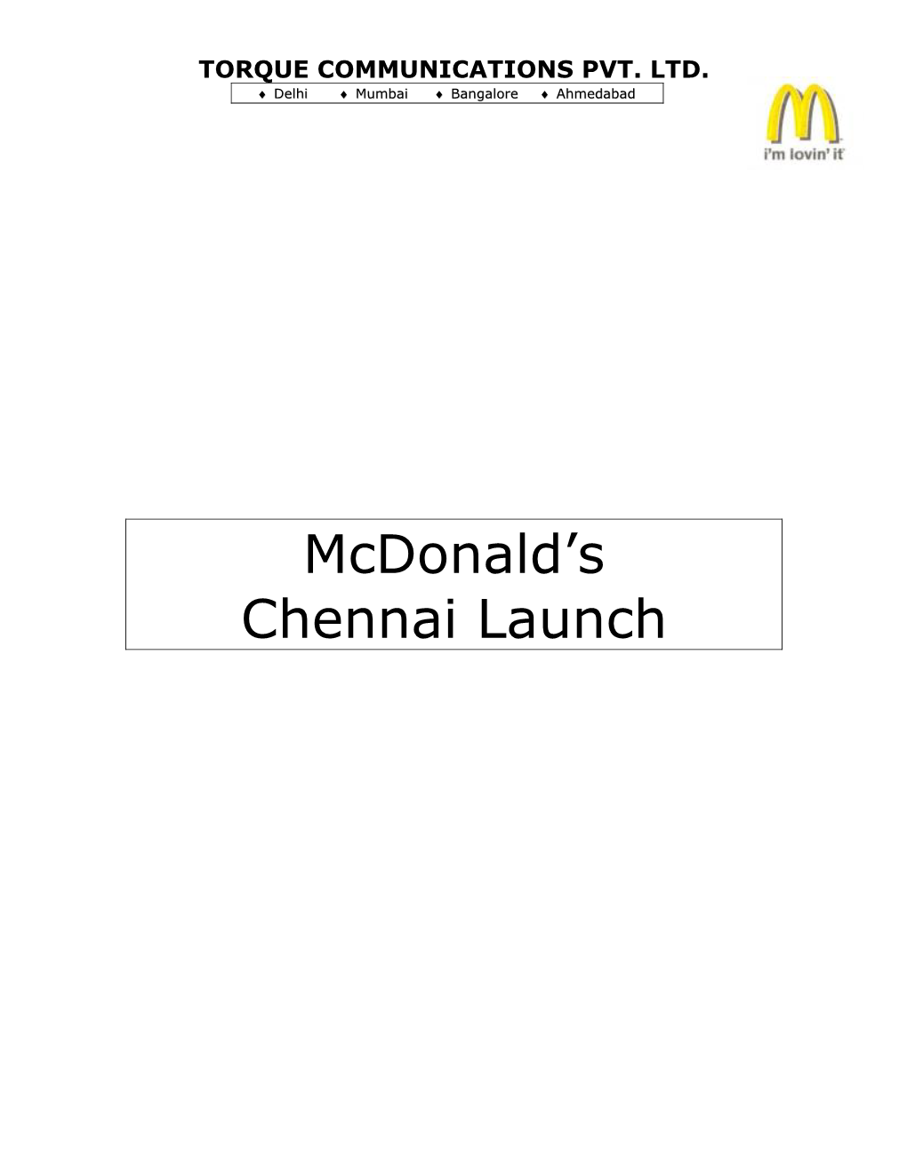 Mcdonald's Chennai Launch