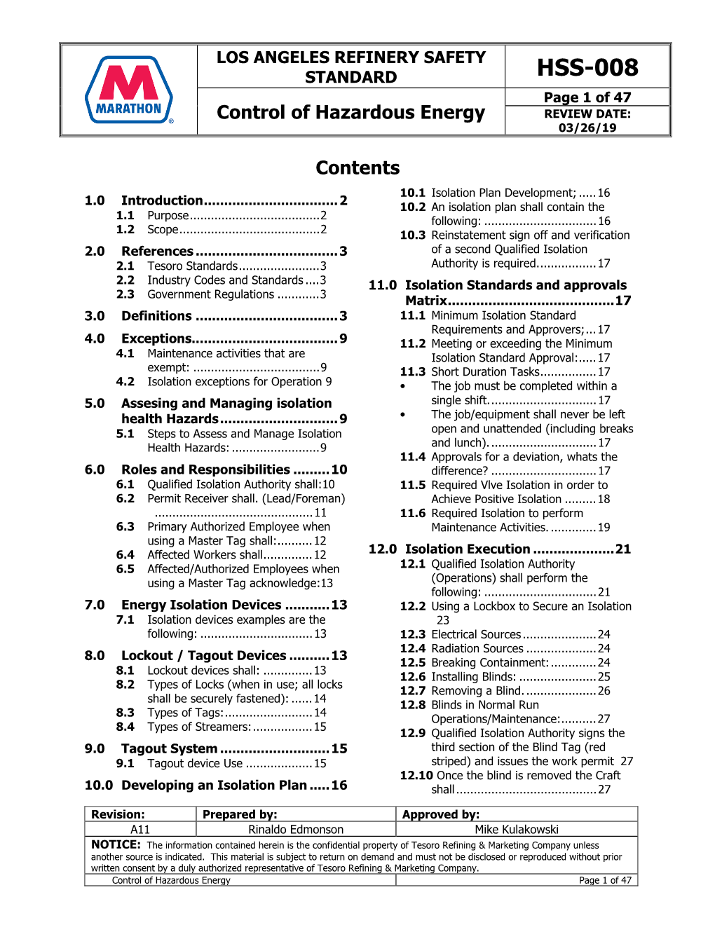 HSS-008 Page 1 of 47 Control of Hazardous Energy REVIEW DATE: 03/26/19