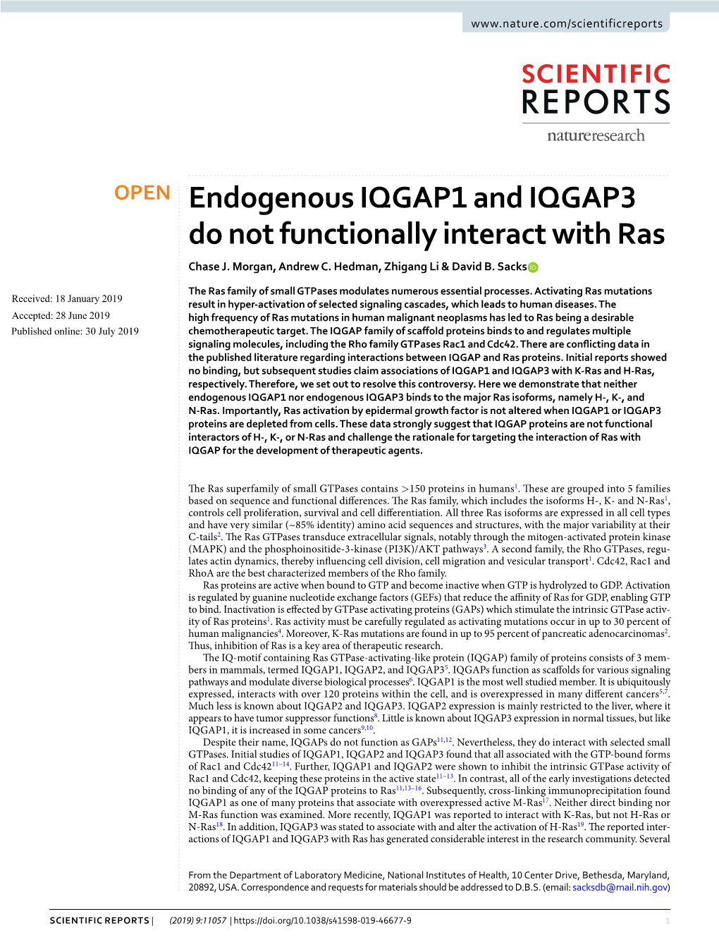 Endogenous IQGAP1 and IQGAP3 Do Not Functionally Interact with Ras Chase J