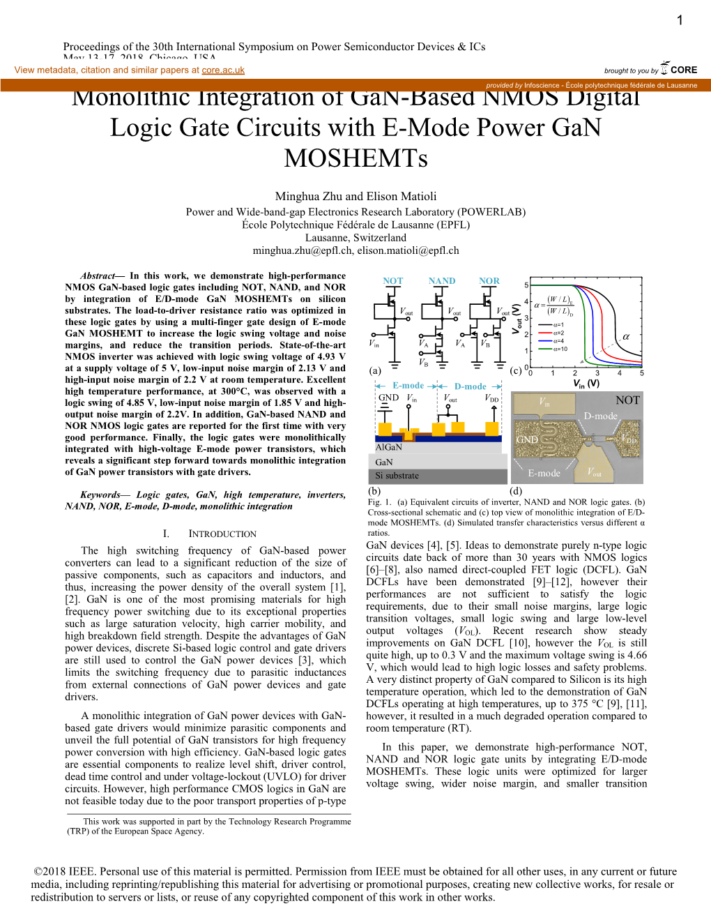 Monolithic Integration of Gan-Based NMOS Digital Logic Gate Circuits with E-Mode Power Gan Moshemts