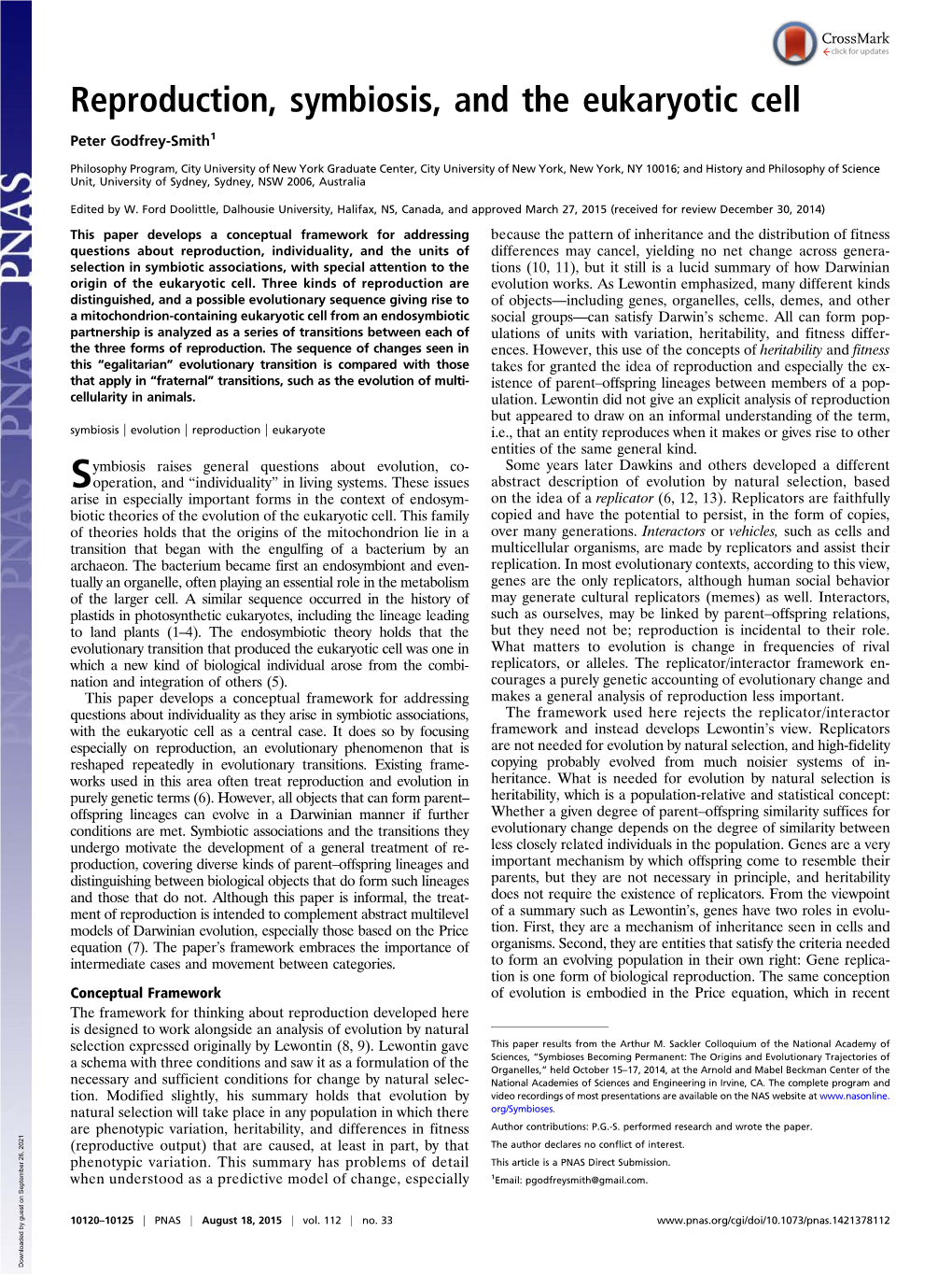 Reproduction, Symbiosis, and the Eukaryotic Cell