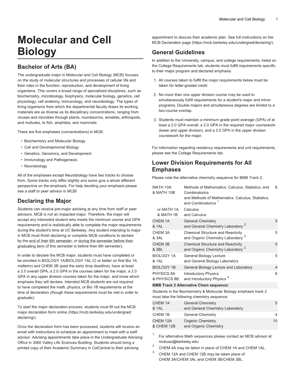 Molecular and Cell Biology 1