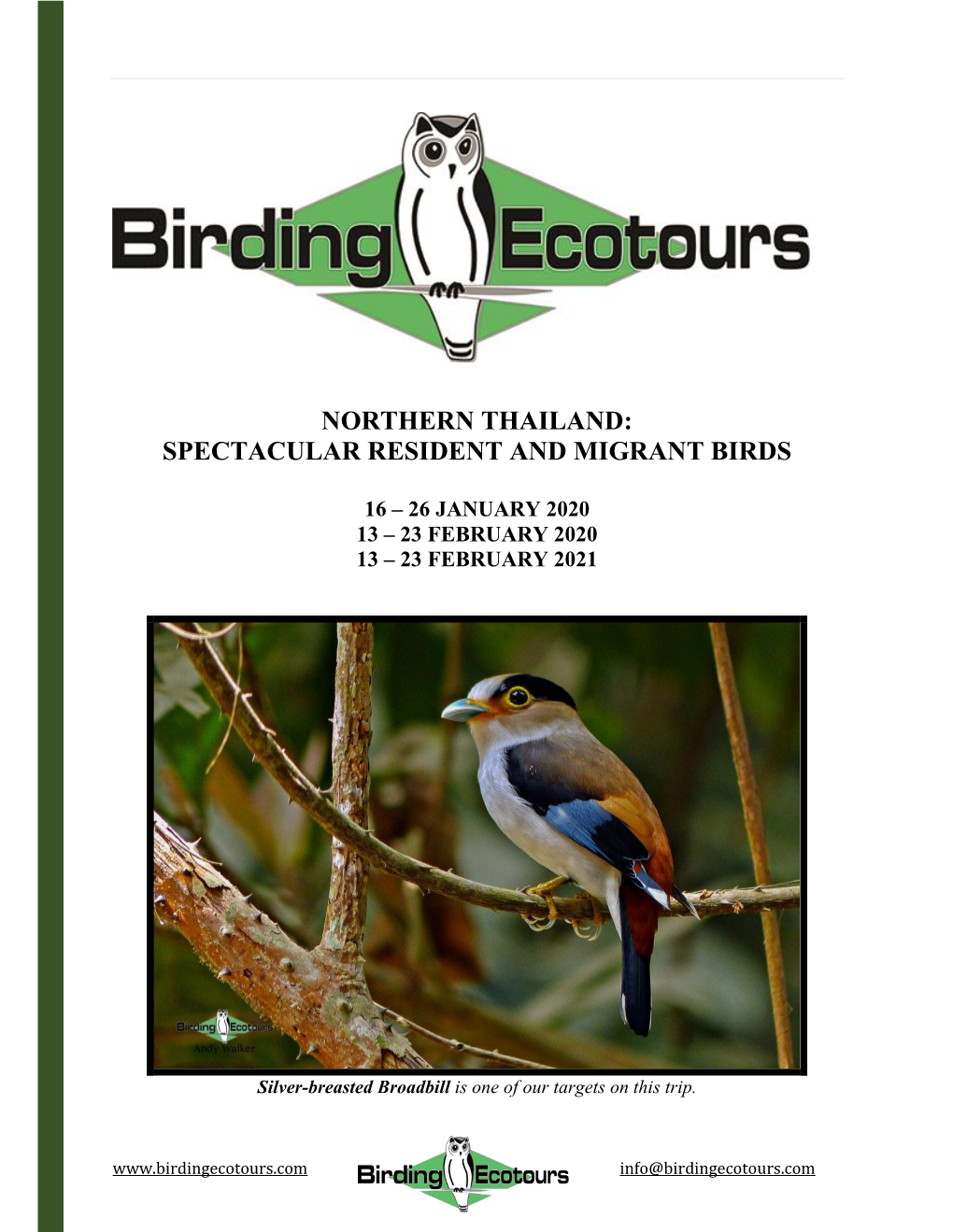 Northern Thailand: Spectacular Resident and Migrant Birds