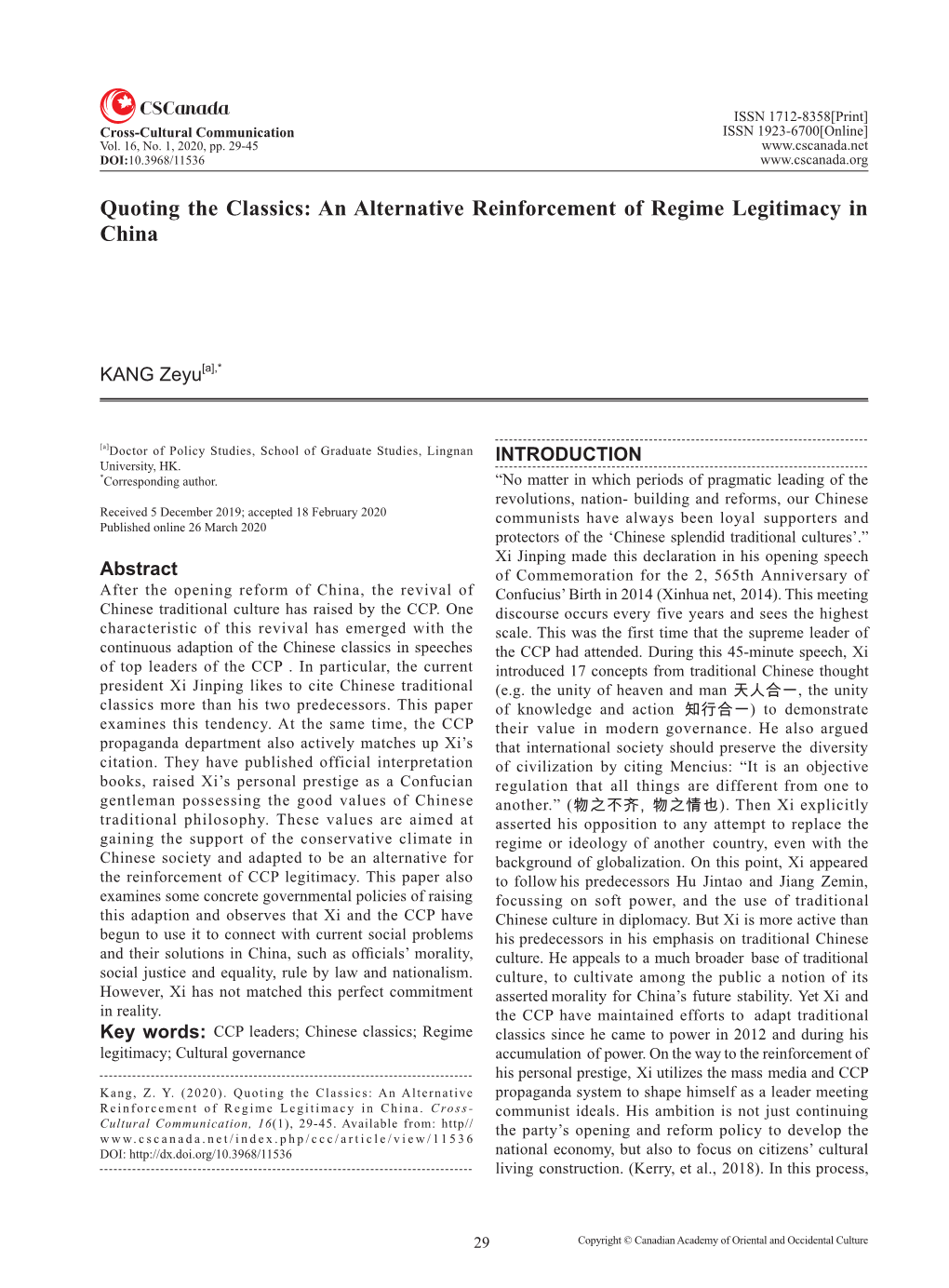 An Alternative Reinforcement of Regime Legitimacy in China