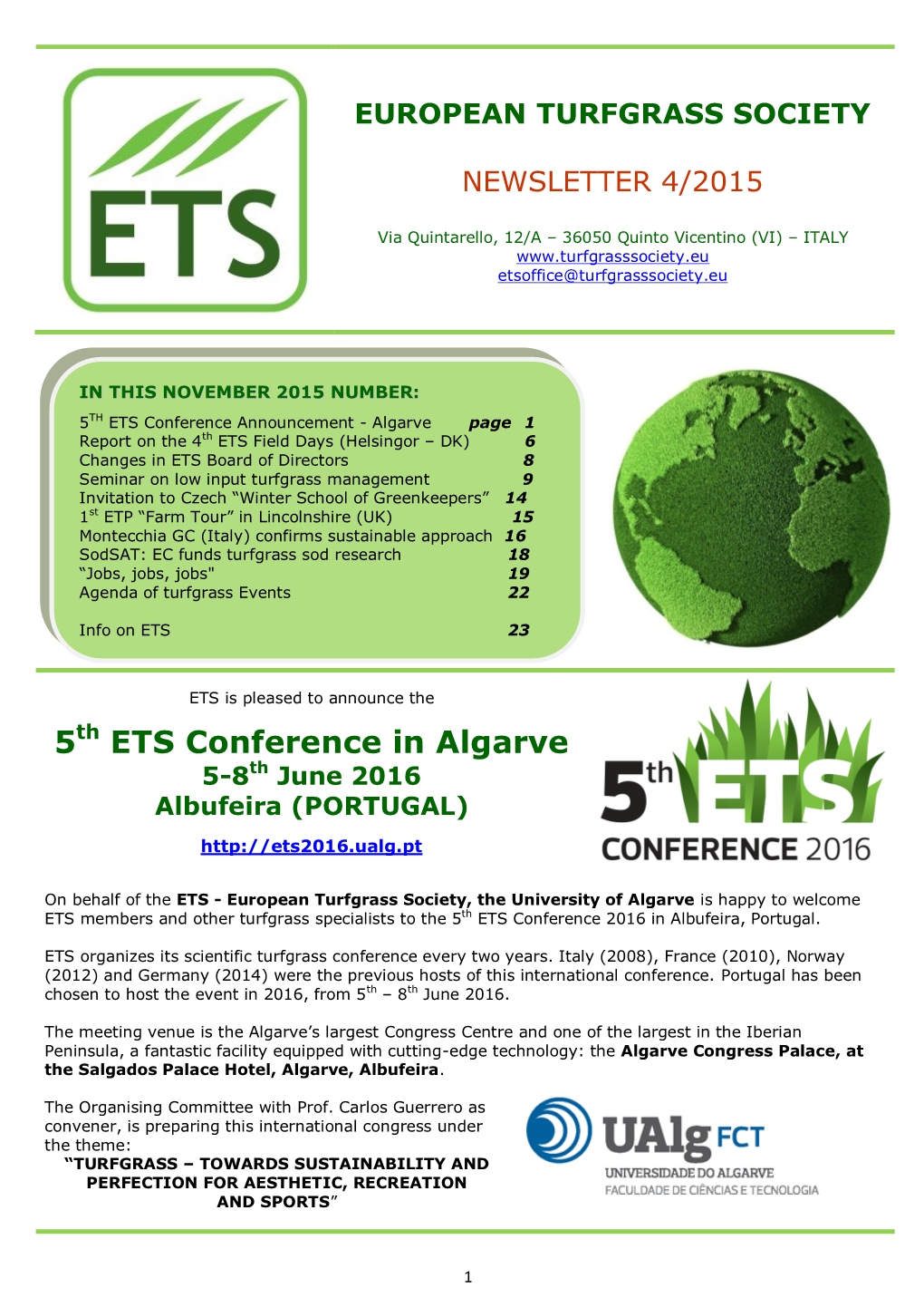 5Th ETS Conference in Algarve 5-8Th June 2016 Albufeira (PORTUGAL)