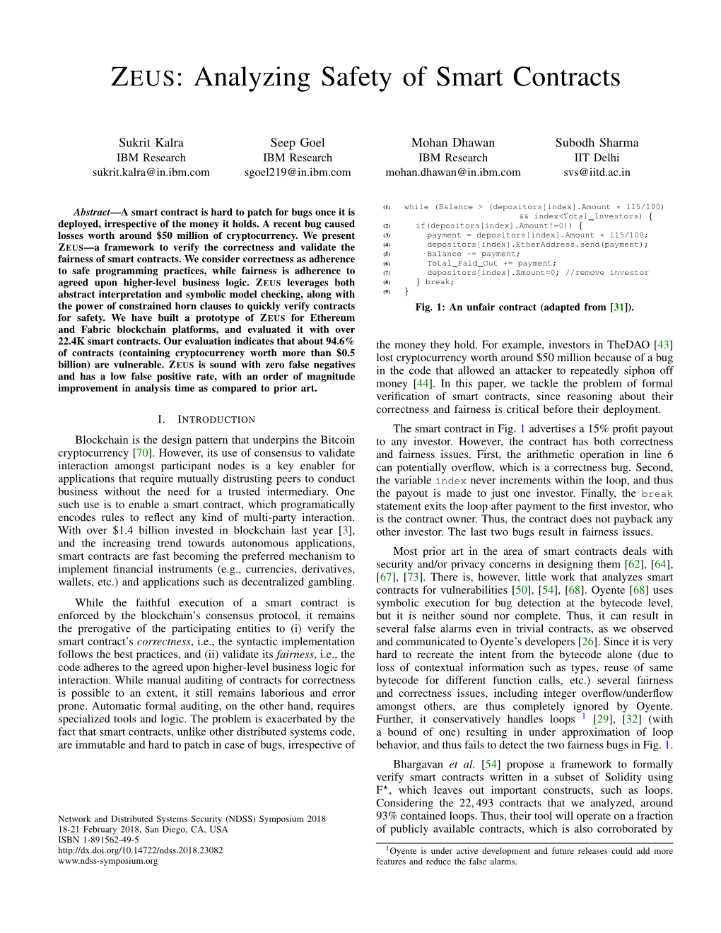 ZEUS: Analyzing Safety of Smart Contracts