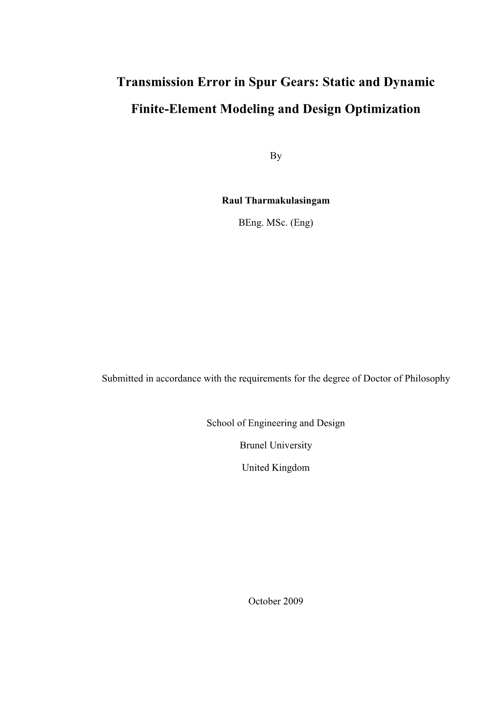 Transmission Error in Spur Gears: Static and Dynamic