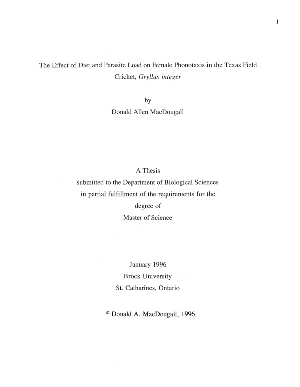 The Effect of Diet and Parasite Load on Female Phonotaxis in the Texas Field Cricket, Gryllus Integer