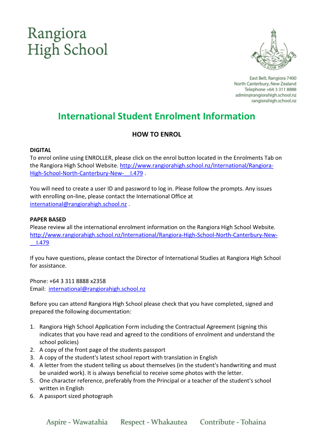 International Student Enrolment Information