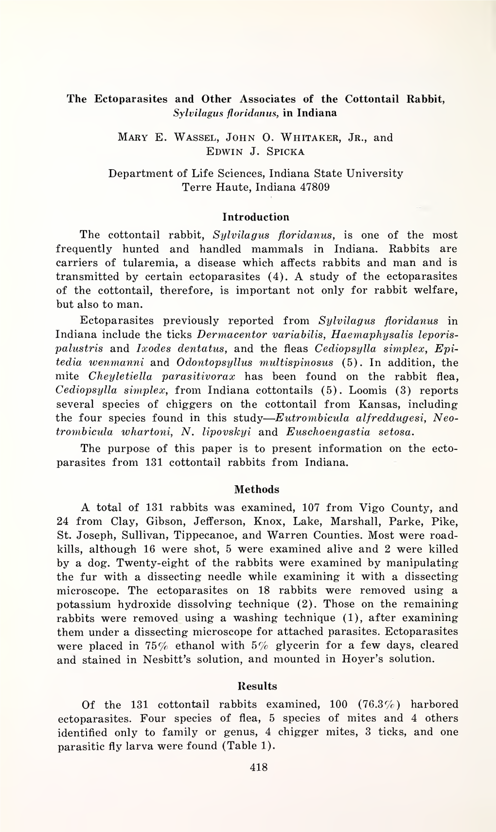 Proceedings of the Indiana Academy of Science