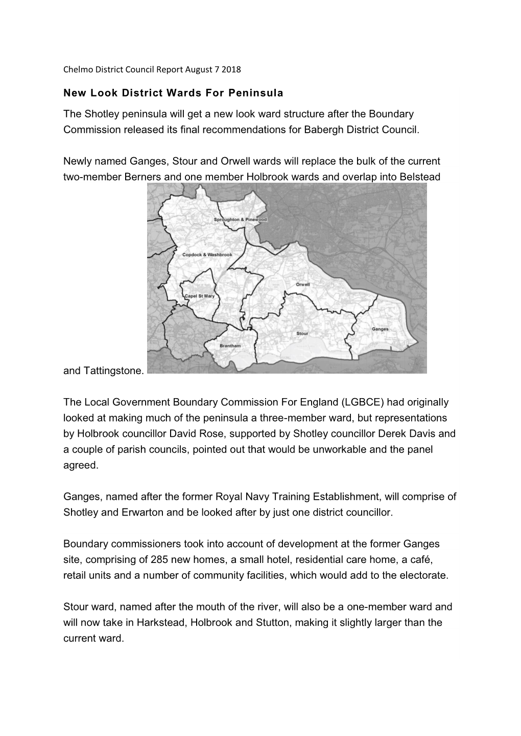 New Look District Wards for Peninsula the Shotley Peninsula