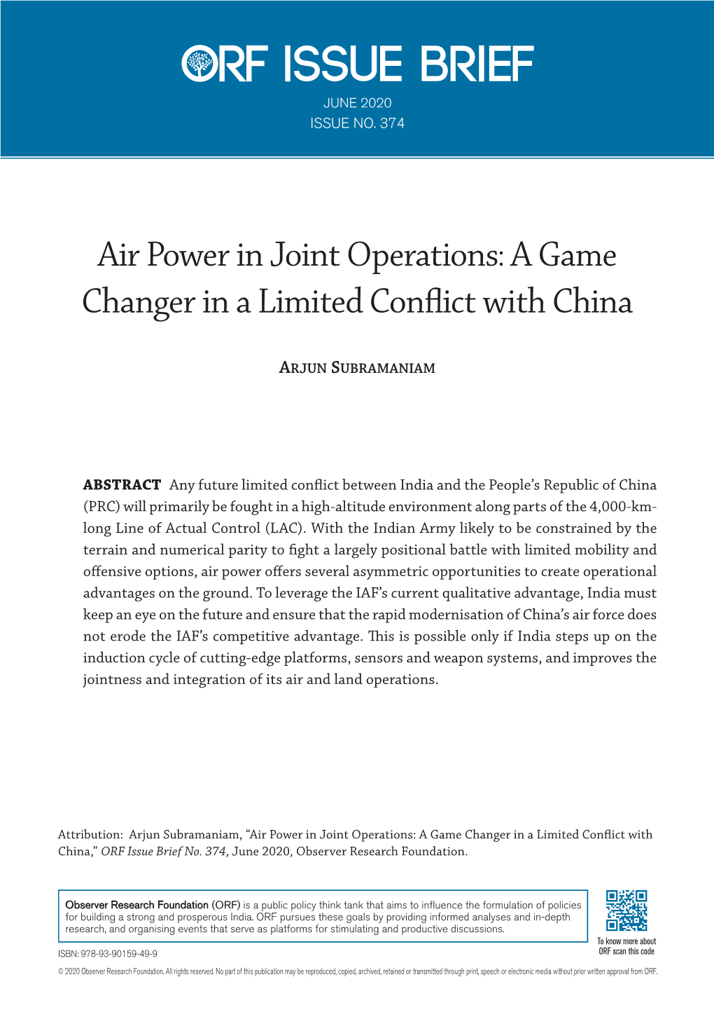 Air Power in Joint Operations: a Game Changer in a Limited Conflict with China