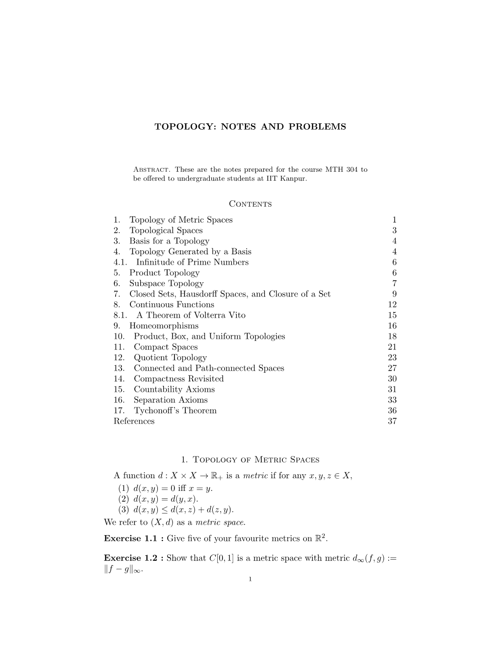 Topology: Notes and Problems