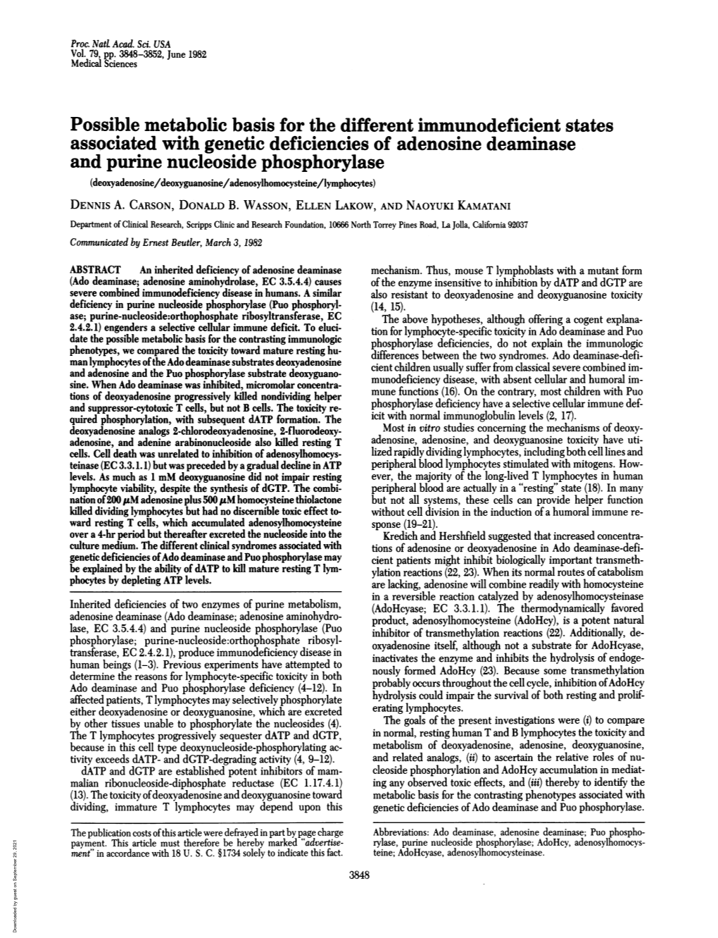 Possible Metabolic Basis for the Different Immunodeficient States