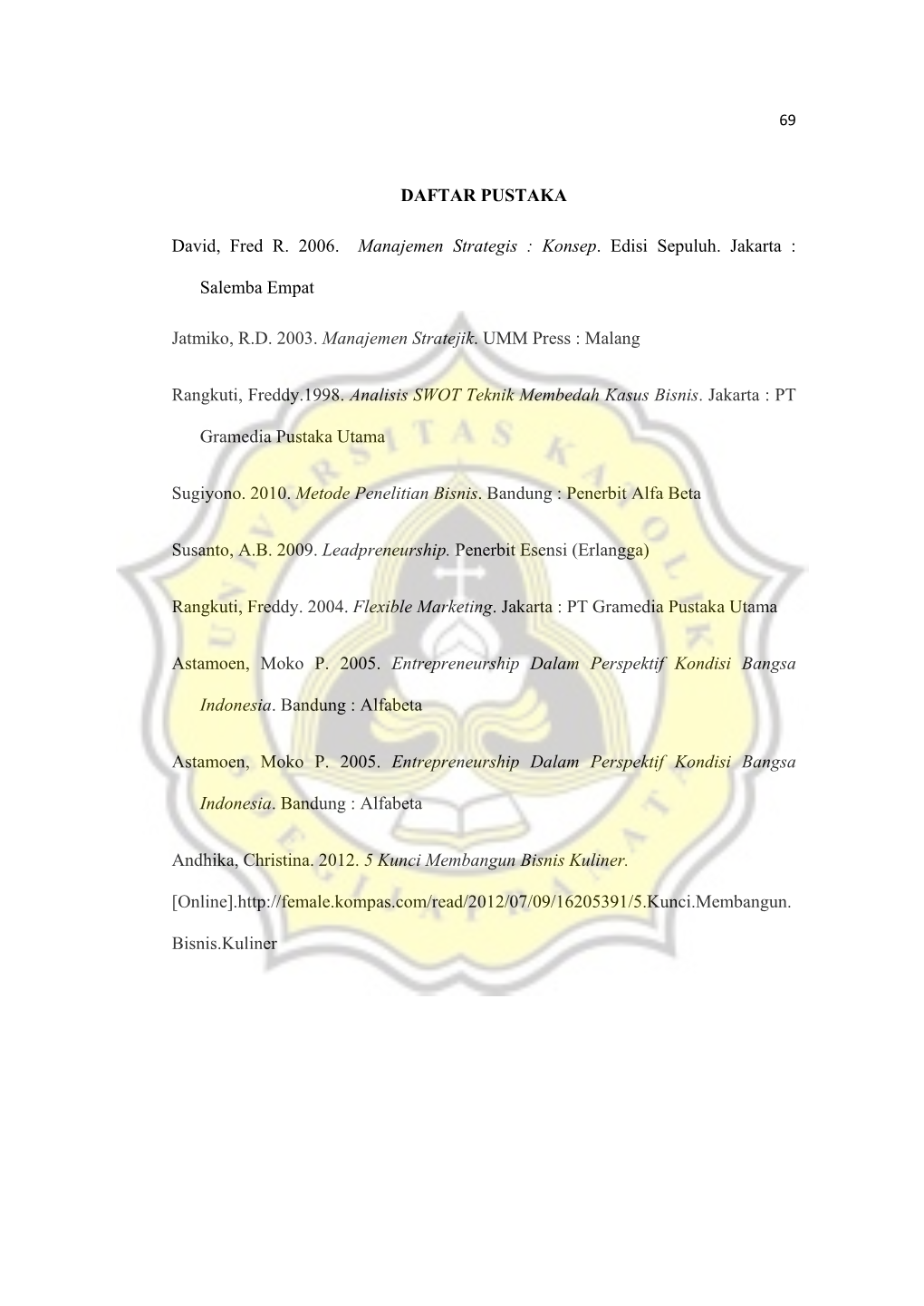 DAFTAR PUSTAKA David, Fred R. 2006