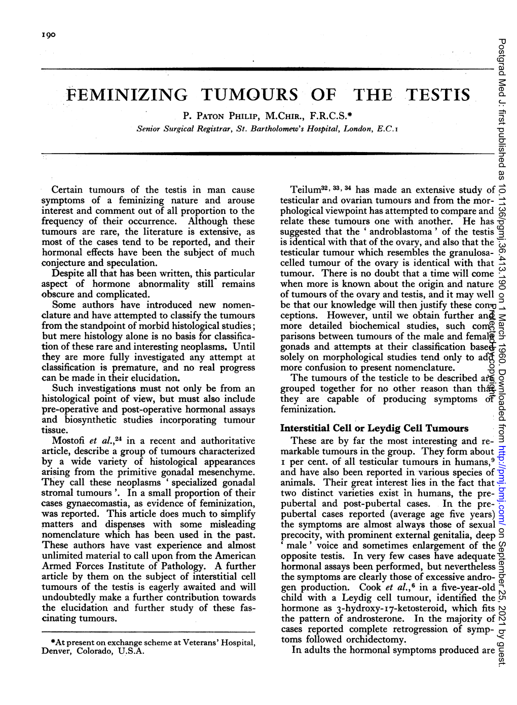 Feminizing Tumours of the Testis P