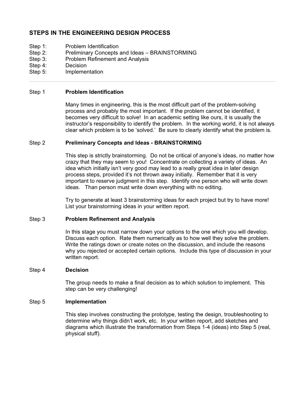 Steps in the Engineering Design Process