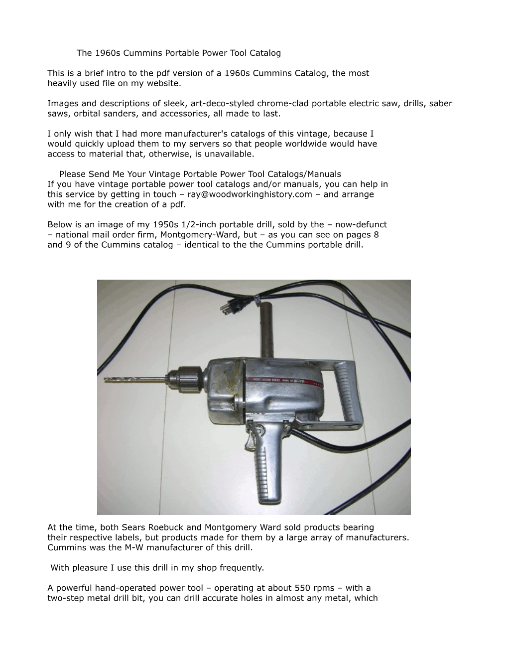 The 1960S Cummins Portable Power Tool Catalog This Is a Brief Intro To