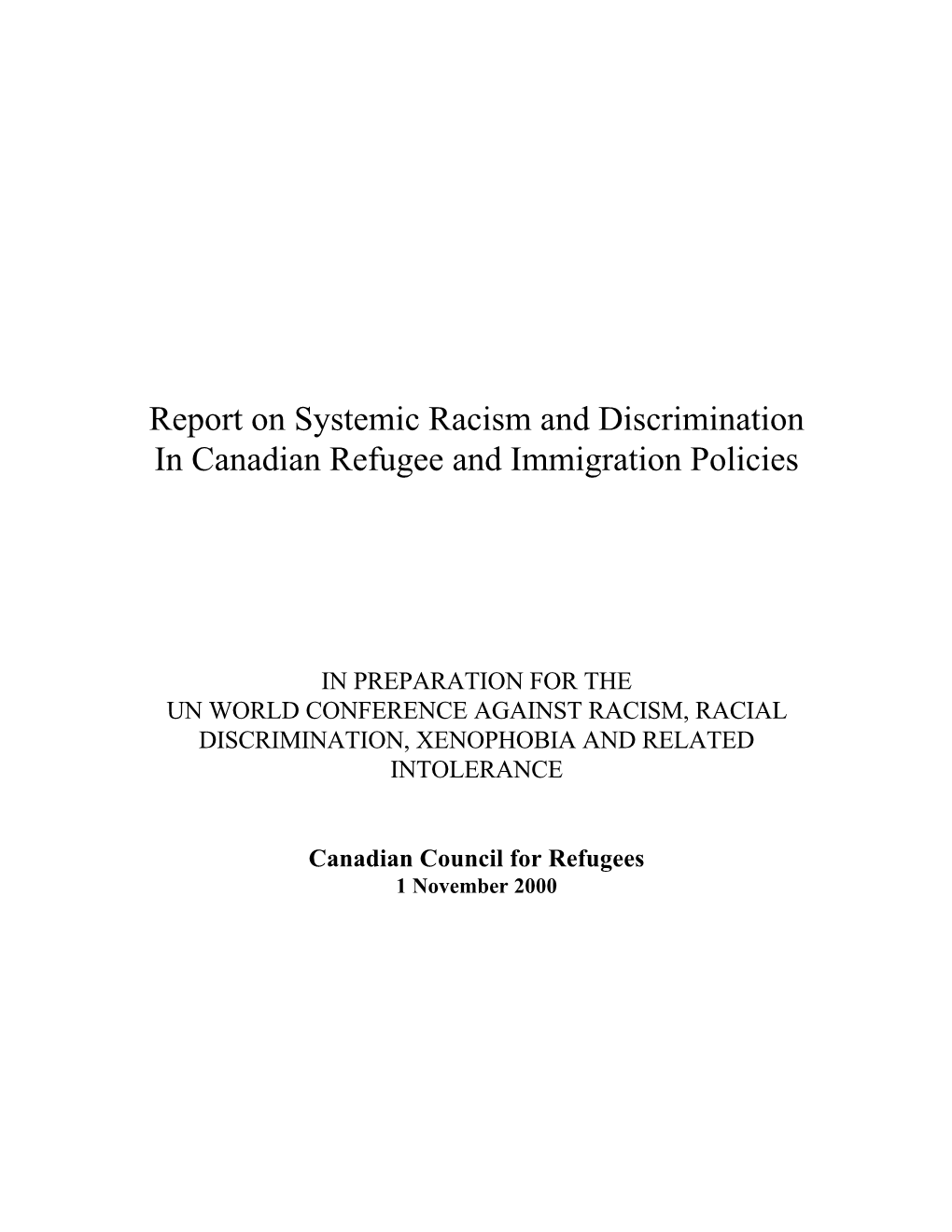 Report on Systemic Discrimination in Canadian Refugee and Immigration