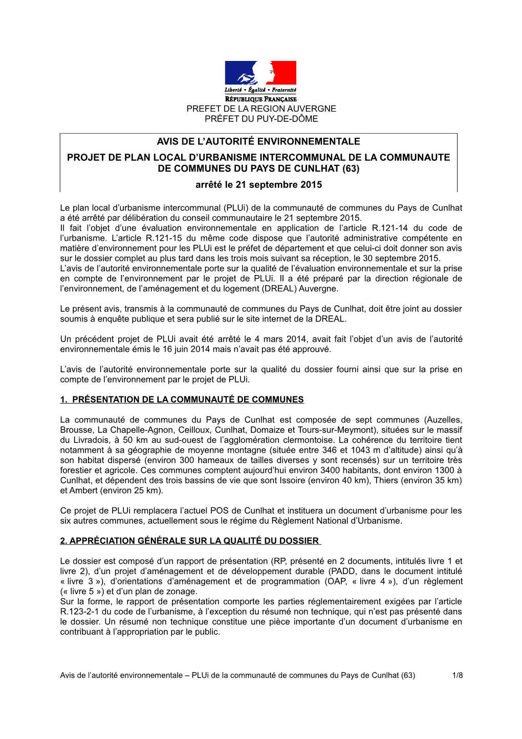 Avis De L'autorité Environnementale Projet De Plan Local D'urbanisme Intercommunal De La Communaute De Communes Du Pays De