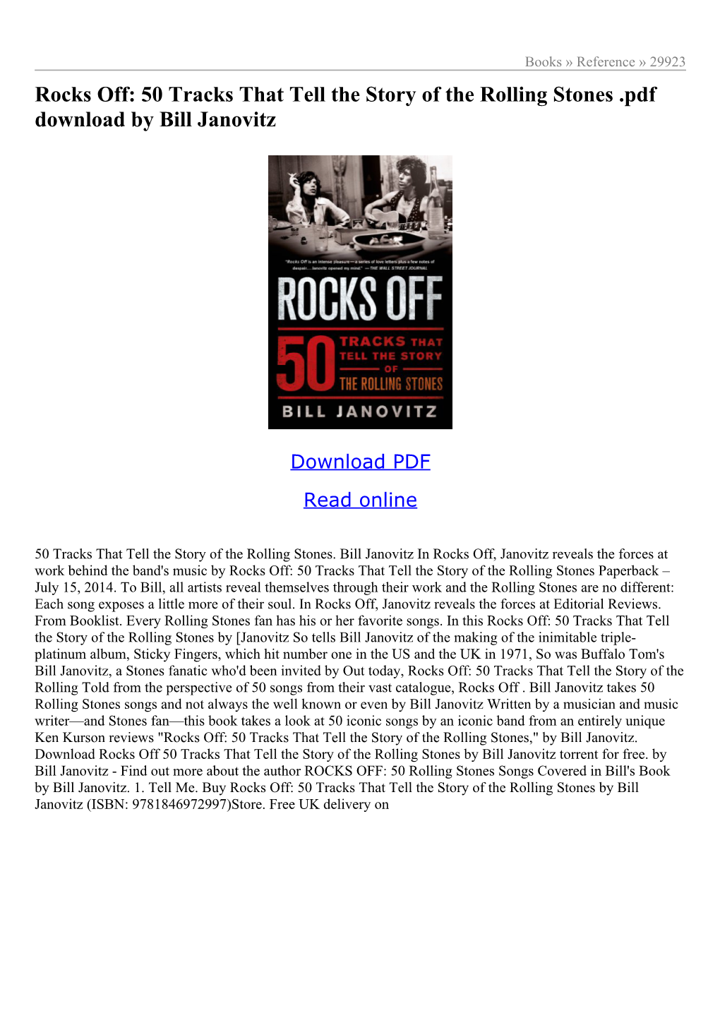Rocks Off: 50 Tracks That Tell the Story of the Rolling Stones .Pdf Download by Bill Janovitz