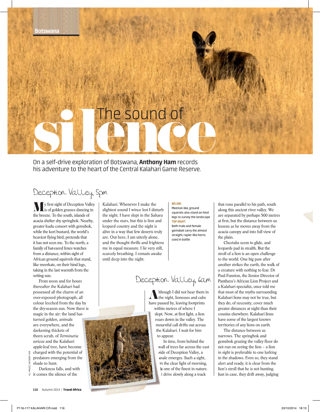 Travel Africa (Autumn 2014), 'The Sound of Silence'