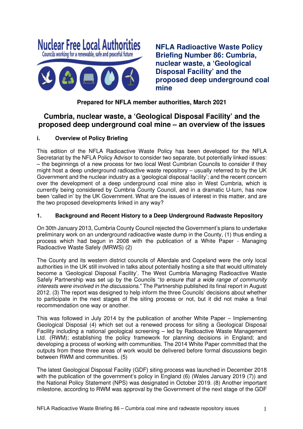 Cumbria, Nuclear Waste, a ‘Geological Disposal Facility’ and the Proposed Deep Underground Coal Mine