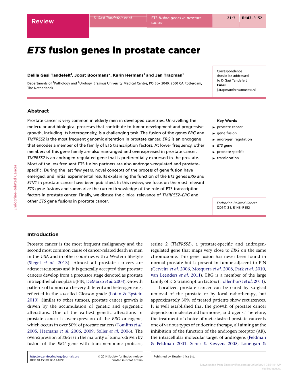 ETS Fusion Genes in Prostate Cancer