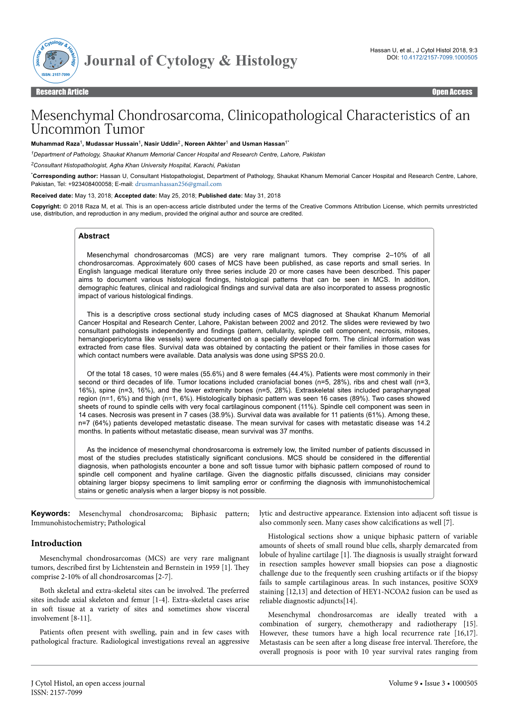 Mesenchymal Chondrosarcoma, Clinicopathological Characteristics