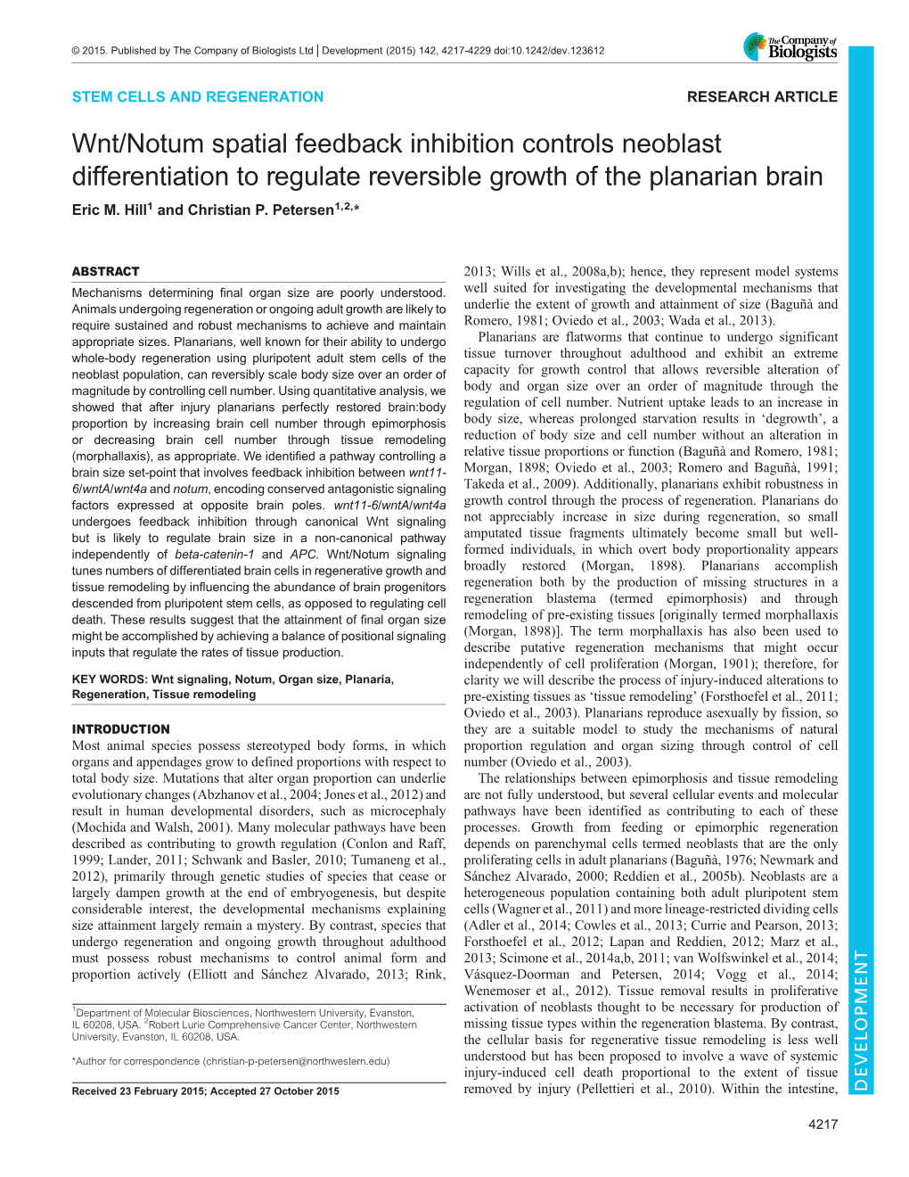 Wnt/Notum Spatial Feedback Inhibition Controls Neoblast Differentiation to Regulate Reversible Growth of the Planarian Brain Eric M