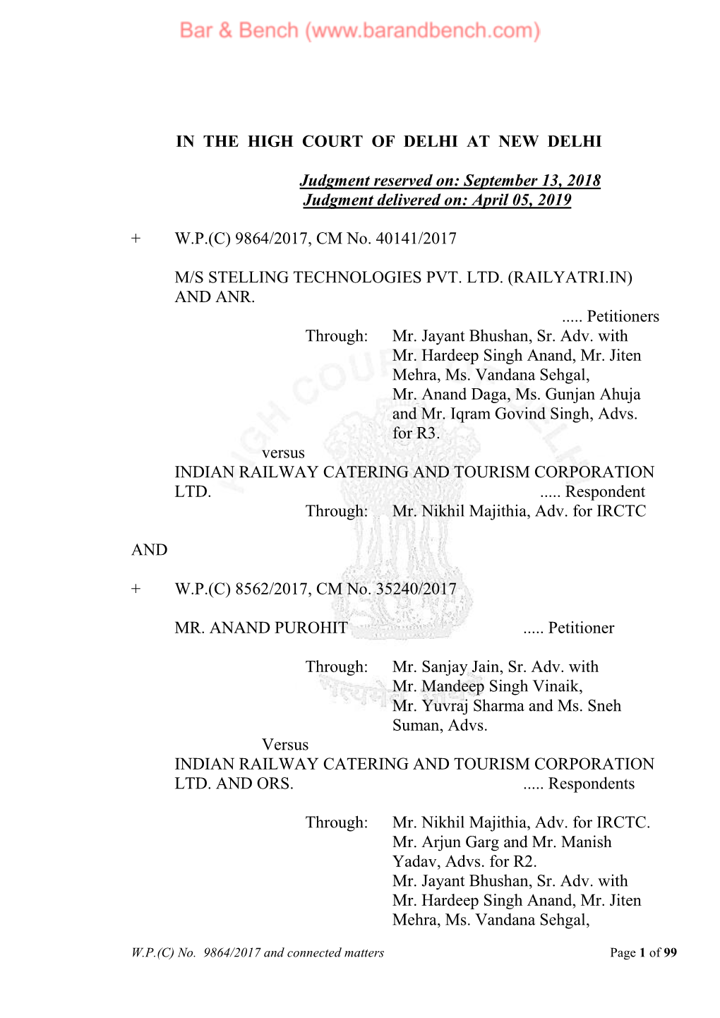 September 13, 2018 Judgment Delivered On: April 05, 2019 +