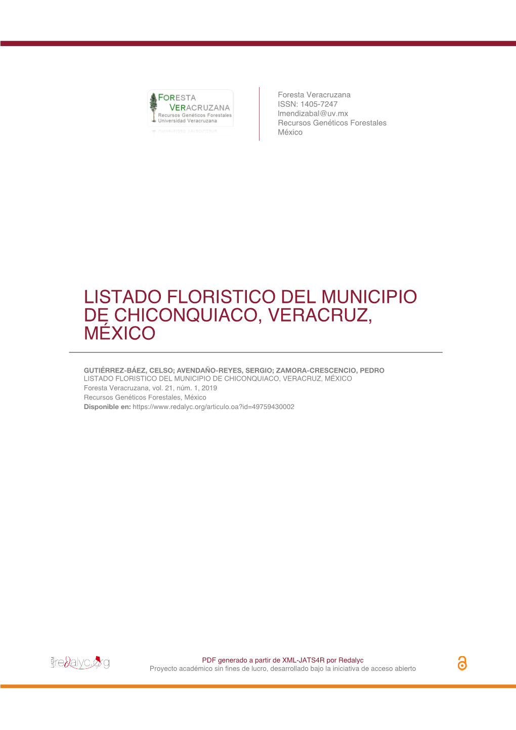 Listado Floristico Del Municipio De Chiconquiaco, Veracruz, México