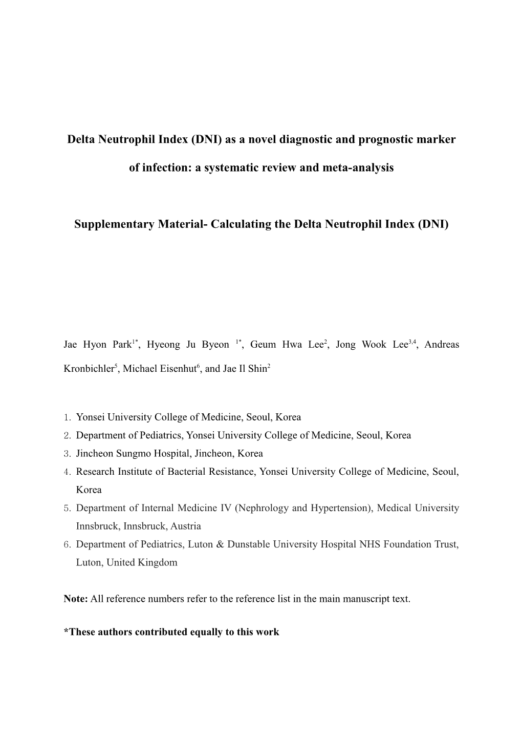 Supplementary Material- Calculating the Delta Neutrophil Index (DNI)