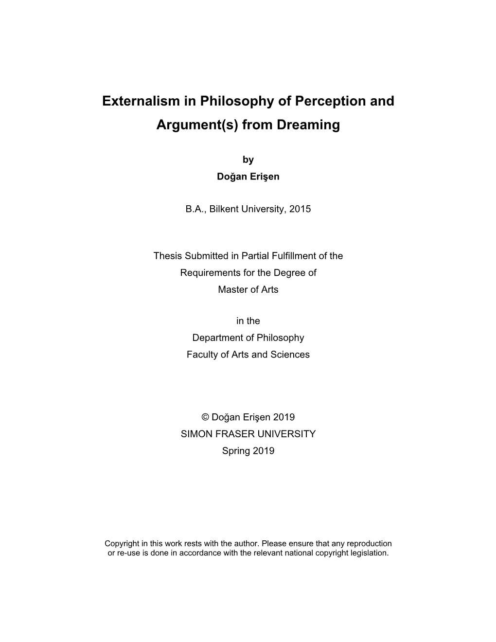 Externalism in Philosophy of Perception and Argument(S) from Dreaming