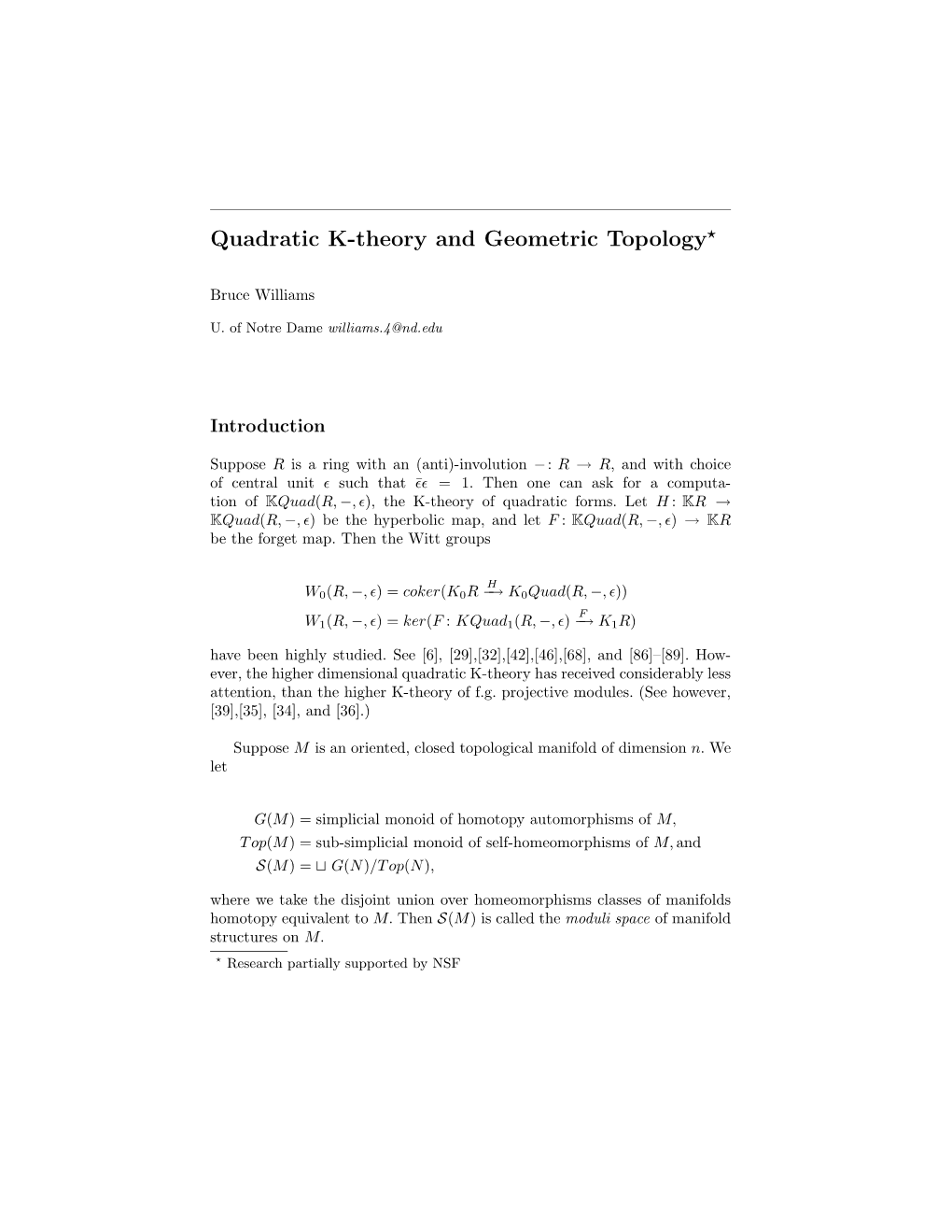 Quadratic K-Theory and Geometric Topology*