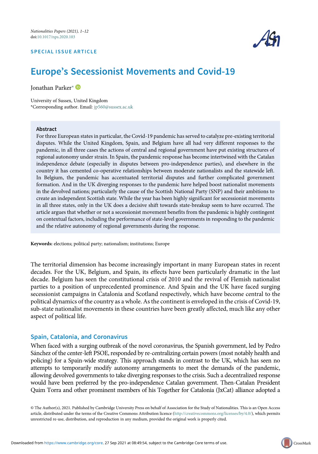 Europers Secessionist Movements and Covid-19