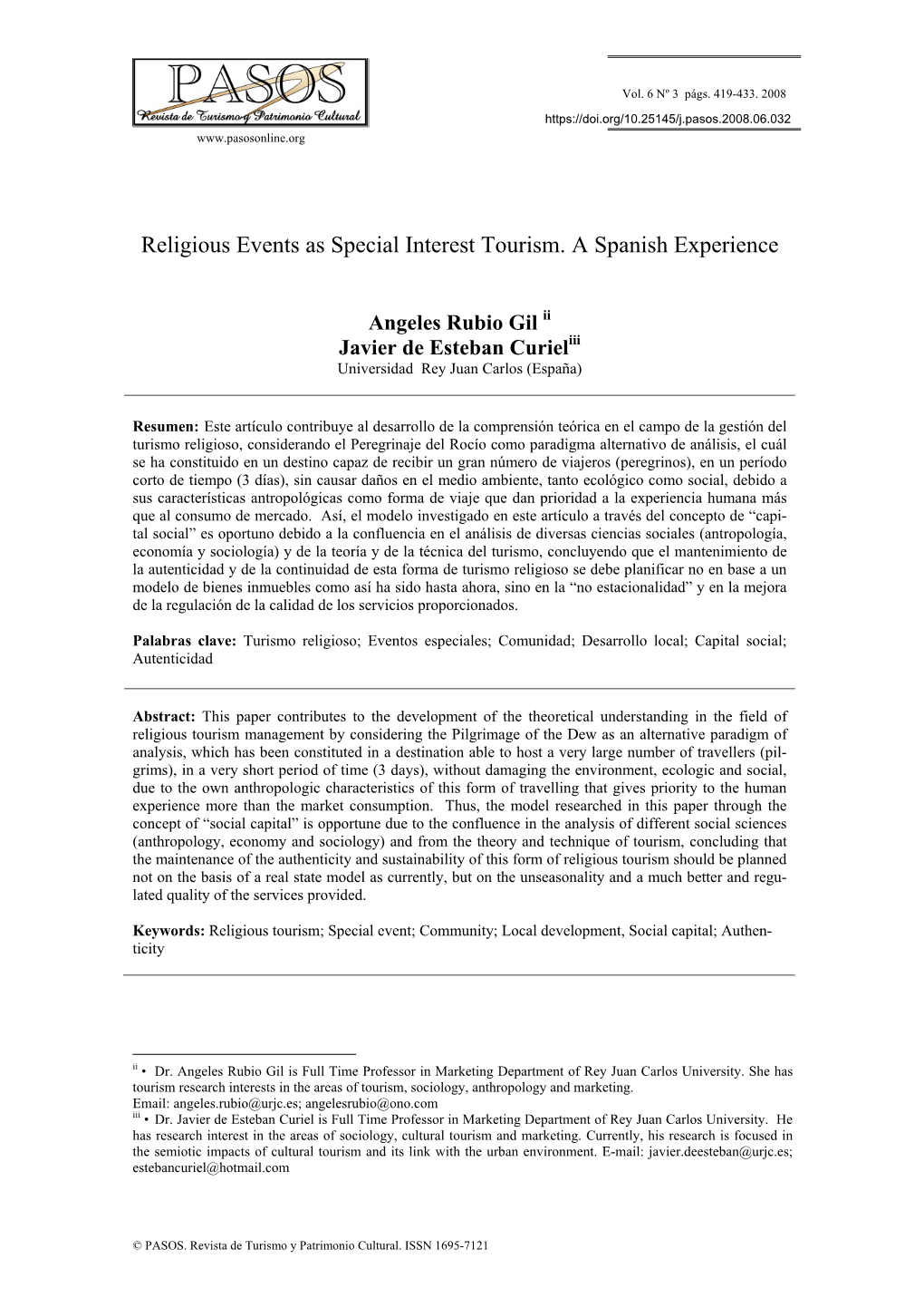 Religious Events As Special Interest Tourism. a Spanish Experience