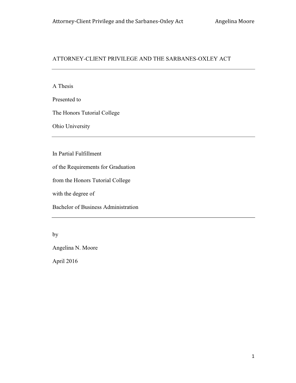 Angelina Moore; Attorney-Client Privilege and the Sarbanes-Oxley Act.Pdf