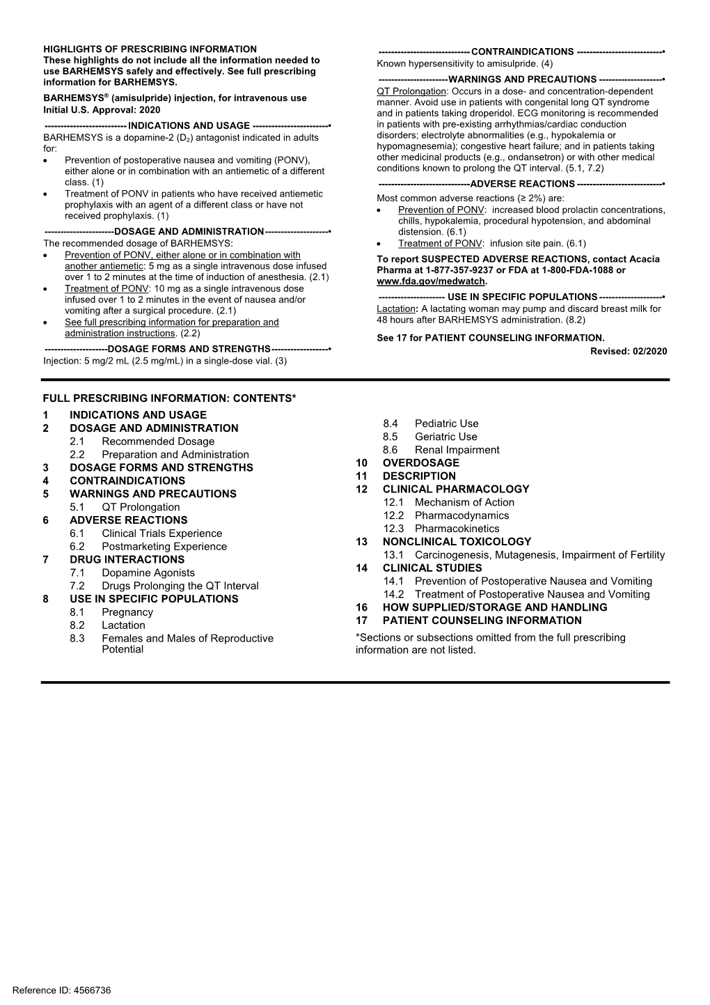 BARHEMSYS Is Amisulpride, a Dopamine-2 (D2) Receptor Antagonist