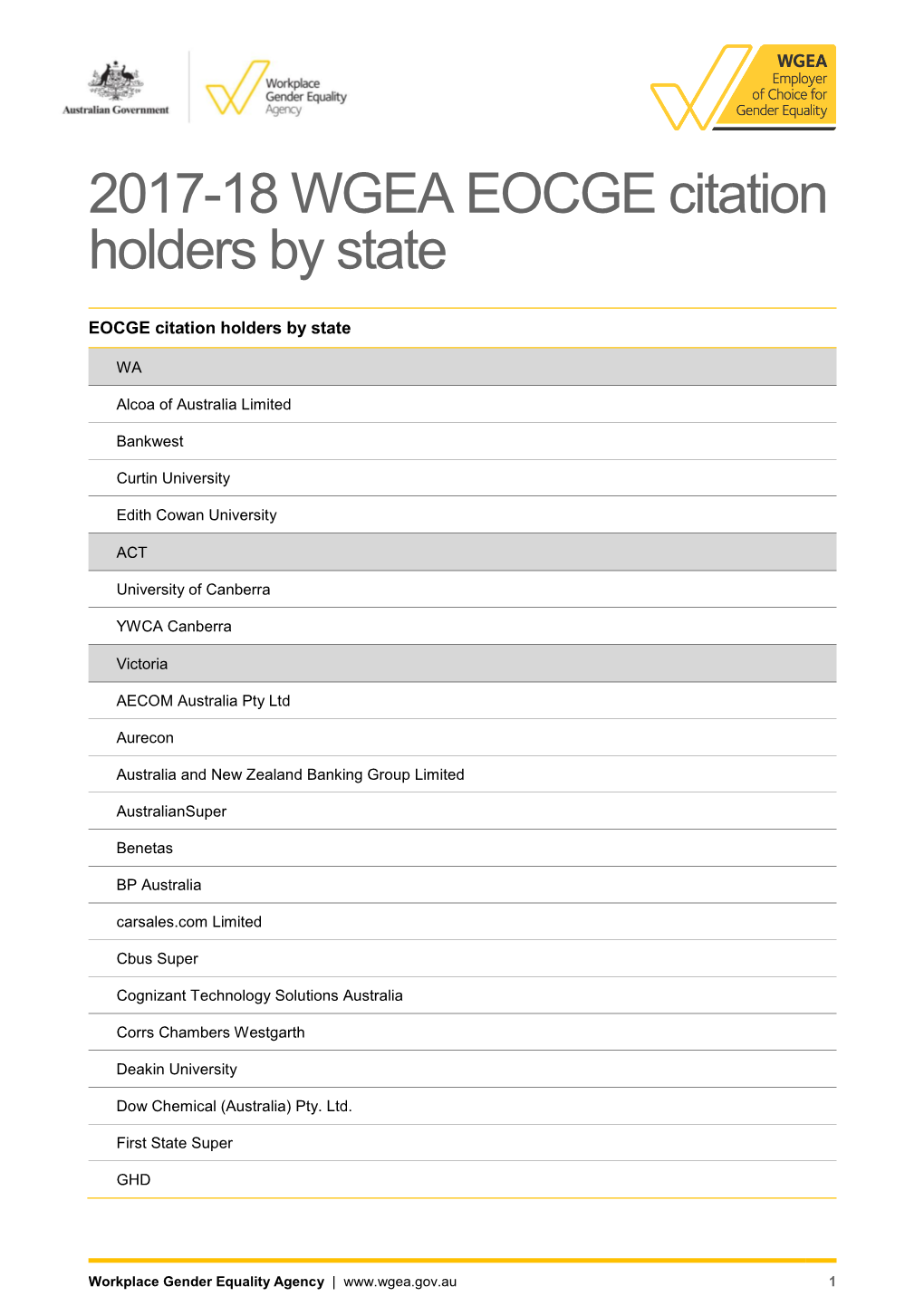 2017-18 WGEA EOCGE Citation Holders by State